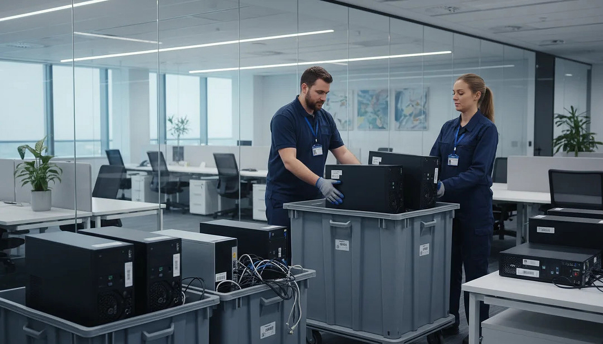 Worker completing a waste transfer note in a recycling facility